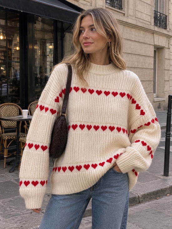 Smash + Tess Sweaters - Smash + Tess Heart Print Cream Knit Sweater M/L Coquette
